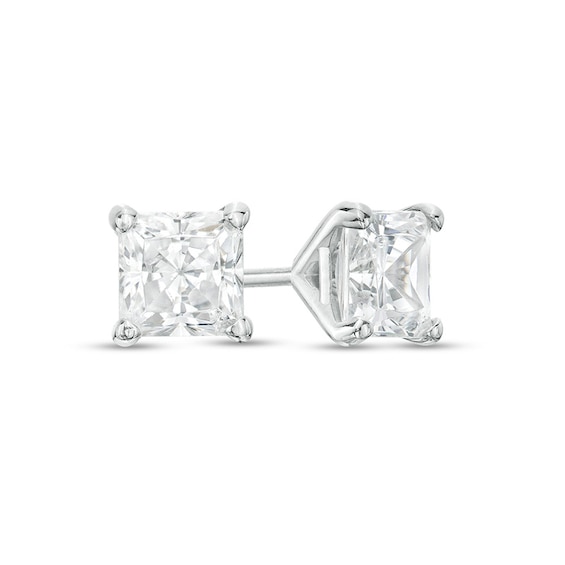 Previously Owned - 1 CT. T.w. Princess-Cut Diamond Solitaire Stud Earrings in 14K White Gold (I/I1)