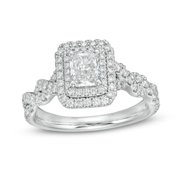 Previously Owned - 1-1/2 CT. T.W. Radiant-Cut Diamond Frame Braided Shank Engagement Ring in Platinum (I/SI2)