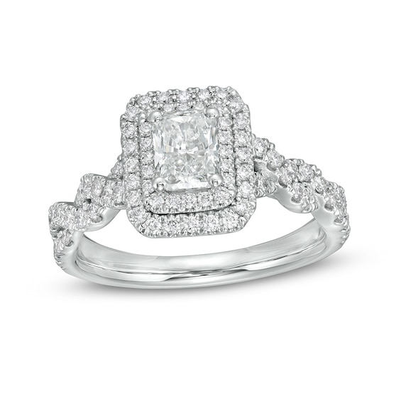 Previously Owned - 1-1/2 CT. T.w. Radiant-Cut Diamond Frame Braided Shank Engagement Ring in Platinum (I/Si2)
