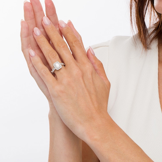 Previously Owned - 1-1/2 CT. T.w. Radiant-Cut Diamond Frame Braided Shank Engagement Ring in Platinum (I/Si2)