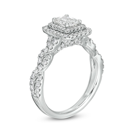 Previously Owned - 1-1/2 CT. T.w. Radiant-Cut Diamond Frame Braided Shank Engagement Ring in Platinum (I/Si2)