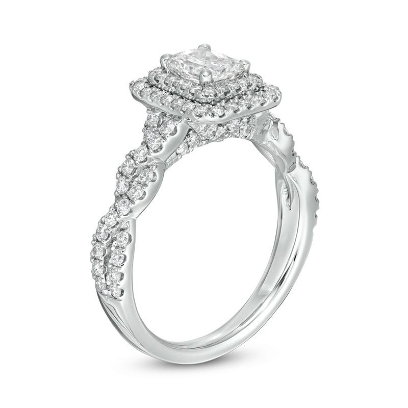 Main Image 3 of Previously Owned - 1-1/2 CT. T.W. Radiant-Cut Diamond Frame Braided Shank Engagement Ring in Platinum (I/SI2)