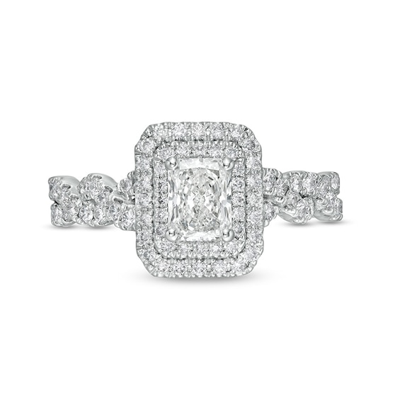 Previously Owned - 1-1/2 CT. T.w. Radiant-Cut Diamond Frame Braided Shank Engagement Ring in Platinum (I/Si2)