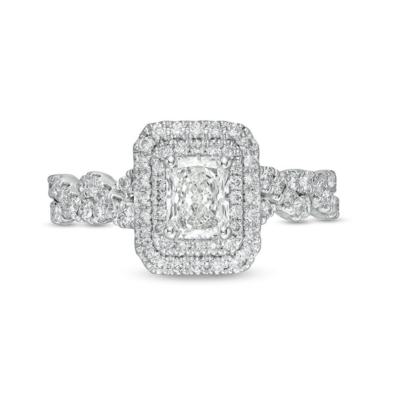 Main Image 4 of Previously Owned - 1-1/2 CT. T.W. Radiant-Cut Diamond Frame Braided Shank Engagement Ring in Platinum (I/SI2)