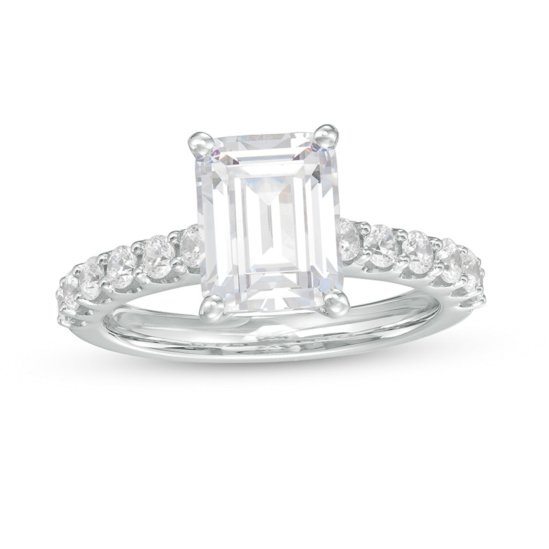 Main Image 1 of Previously Owned - 2-1/2 CT. T.W. Emerald-Cut Lab-Grown Diamond Engagement Ring in 14K White Gold (F/VS2)