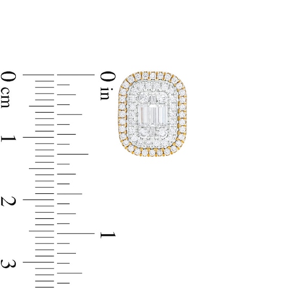Previously Owned - 1 CT. T.w. Rectangular Multi-Diamond Cushion Frame Stud Earrings in 10K Gold