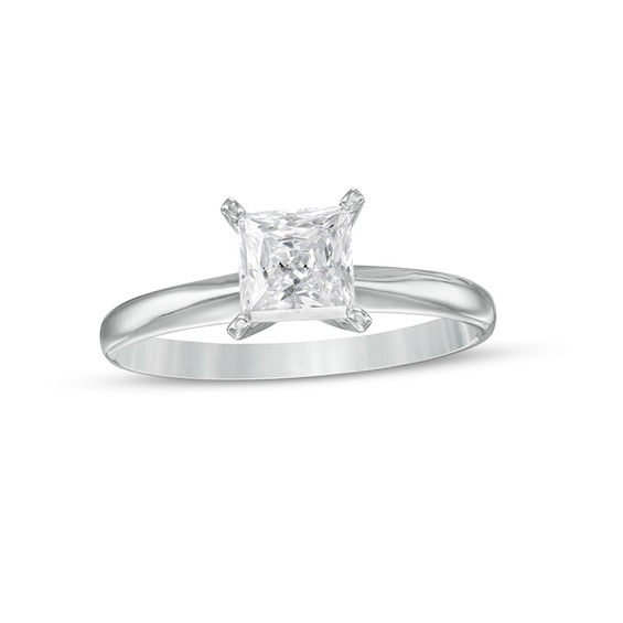 Previously Owned - 1 CT. Princess-Cut Diamond Solitaire Engagement Ring in 14K White Gold (J/I3)