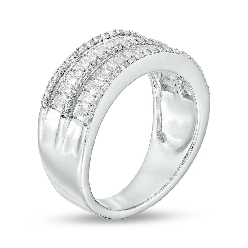 Main Image 3 of Previously Owned - 7/8 CT. T.W. Baguette and Round Diamond Multi-Row Anniversary Band in 14K White Gold