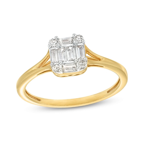Previously Owned - 1/3 CT. T.w. Cushion-Shaped Multi-Diamond Split Shank Ring in 10K Gold