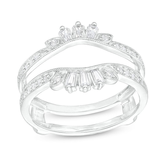 Previously Owned - 1/3 CT. T.w. Baguette and Round Diamond Vintage-Style Solitaire Enhancer in 14K White Gold