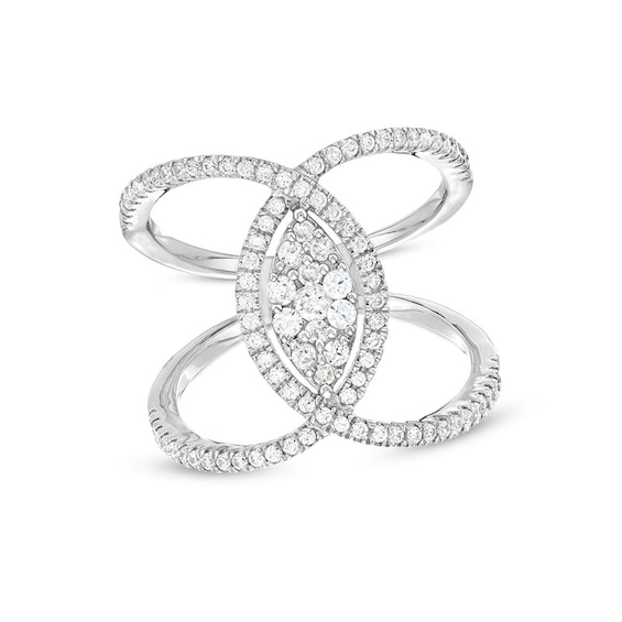 Previously Owned - 5/8 CT. T.w. Marquise-Shaped Multi-Diamond Open Shank Ring in 10K White Gold