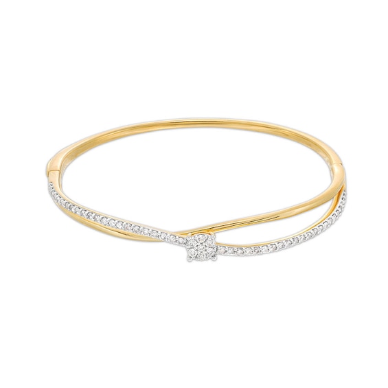 Previously Owned - 1 CT. T.w. Multi-Diamond Orbit Bangle in 10K Gold - 7.11"