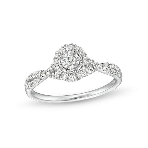 Previously Owned - 1/4 CT. T.w. Diamond Frame Twist Split Shank Promise Ring in 10K White Gold