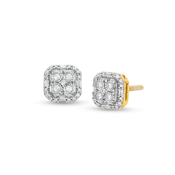 Previously Owned - 1/4 CT. T.w. Cushion Multi-Diamond Octagon Frame Stud Earrings in 10K Gold