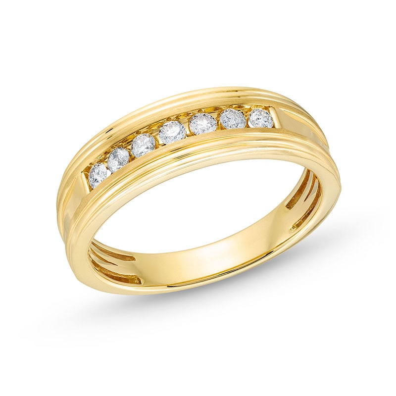 Main Image 1 of Previously Owned - 1/3 CT. T.W. Diamond Ridged Edge Seven Stone Band in 10K White Gold