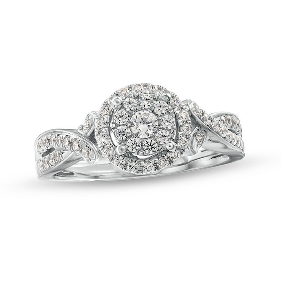 Previously Owned - 1/2 CT. T.w. Diamond Double Frame Twist Split Shank Ring in 10K White Gold