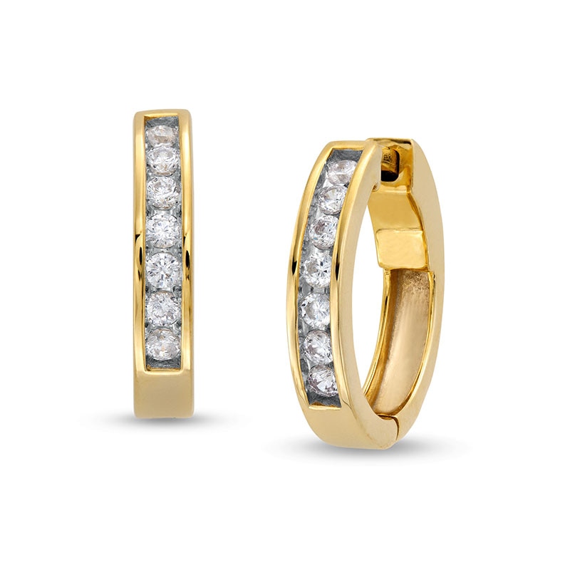 Main Image 1 of Previously Owned - 1/2 CT. T.W. Diamond Channel-Set Huggie Hoop Earrings in 10K Gold