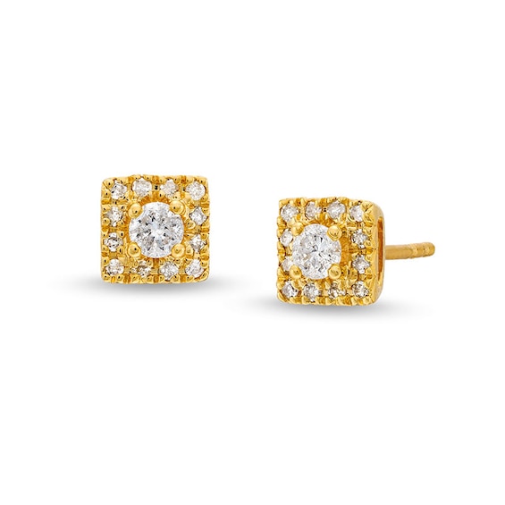 Previously Owned - 1/4 CT. T.w. Diamond Square Frame Stud Earrings in 10K Gold