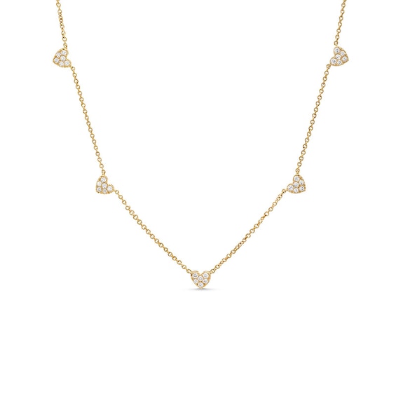 Previously Owned - 1/4 CT. T.w. Heart-Shaped Multi-Diamond Five Stone Station Necklace in 10K Gold
