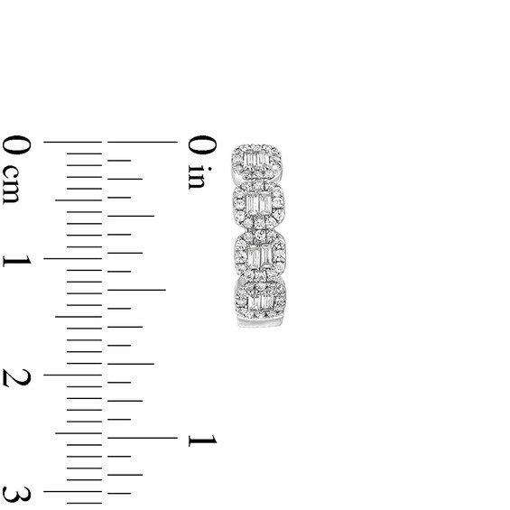 Previously Owned - 1/2 CT. T.w. Cushion-Shaped Multi-Diamond Four Stone Huggie Hoop Earrings in 10K White Gold
