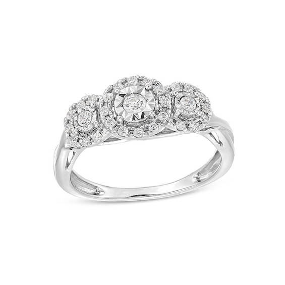Previously Owned - 1/4 CT. T.w. Diamond Frame Past Present Future® Twist Shank Engagement Ring in 10K White Gold