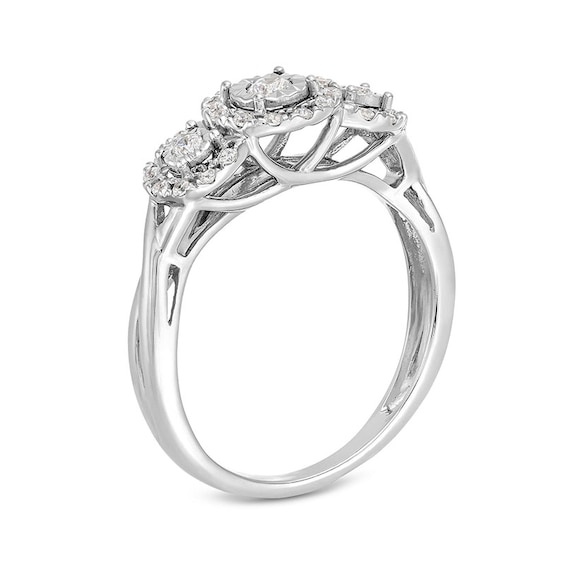 Previously Owned - 1/4 CT. T.w. Diamond Frame Past Present Future® Twist Shank Engagement Ring in 10K White Gold