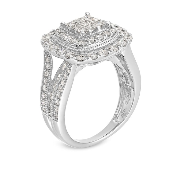 Previously Owned - 2 CT. T.w. Princess-Cut Multi-Diamond Double Frame Multi-Row Engagement Ring in 10K White Gold