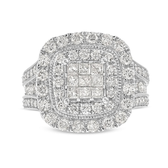 Previously Owned - 2 CT. T.w. Princess-Cut Multi-Diamond Double Frame Multi-Row Engagement Ring in 10K White Gold