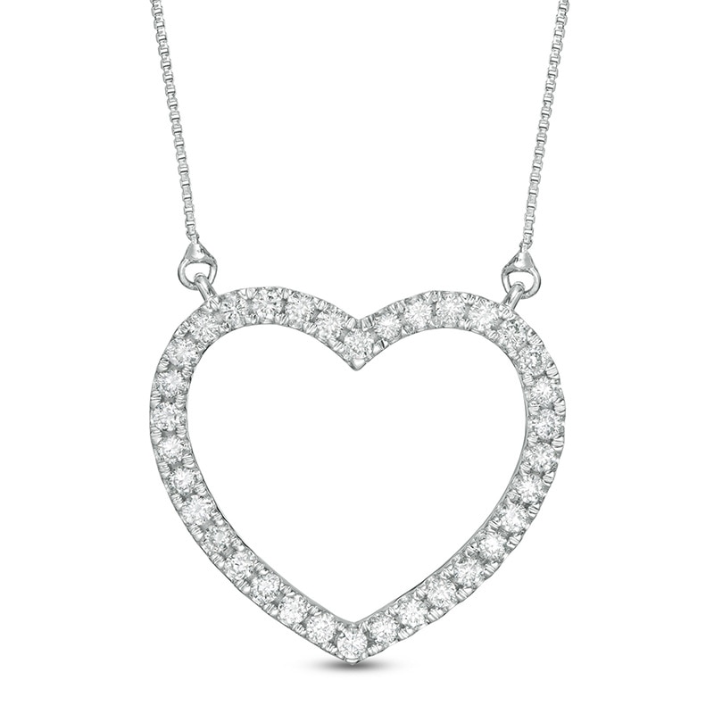 Main Image 1 of Previously Owned - 1/2 CT. T.W. Lab-Grown Diamond Heart Outline Necklace in 14K White Gold (F/SI2)