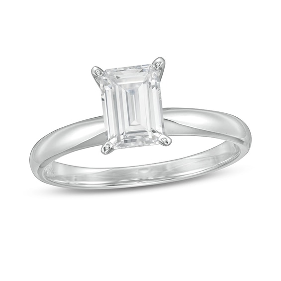 Previously Owned - 1 CT. Emerald-Cut Lab-Grown Diamond Solitaire Engagement Ring in 14K White Gold (F/Vs2)
