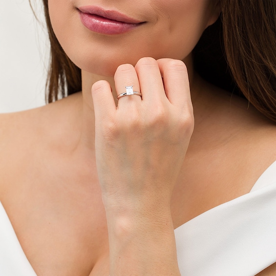 Previously Owned - 1 CT. Emerald-Cut Lab-Grown Diamond Solitaire Engagement Ring in 14K White Gold (F/Vs2)