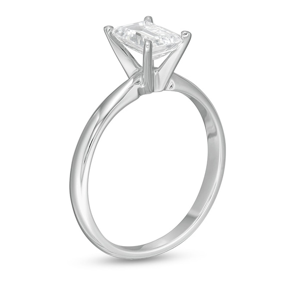 Previously Owned - 1 CT. Emerald-Cut Lab-Grown Diamond Solitaire Engagement Ring in 14K White Gold (F/Vs2)