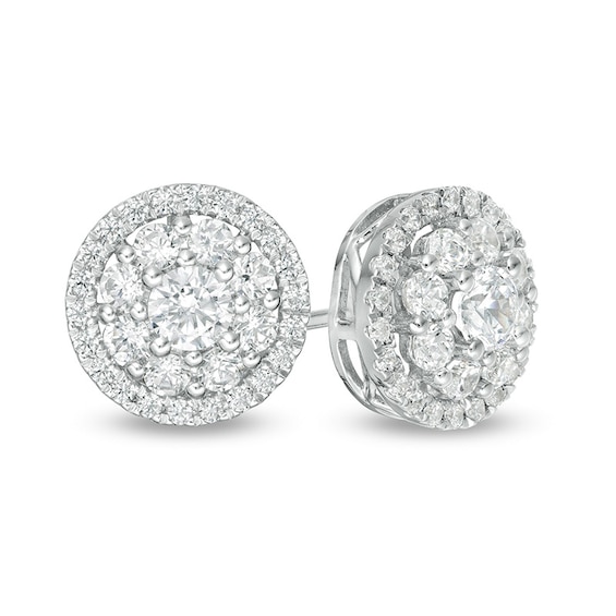 Previously Owned - 1 CT. T.w. Lab-Grown Diamond Double Frame Stud Earrings in 14K White Gold (F/Si2)