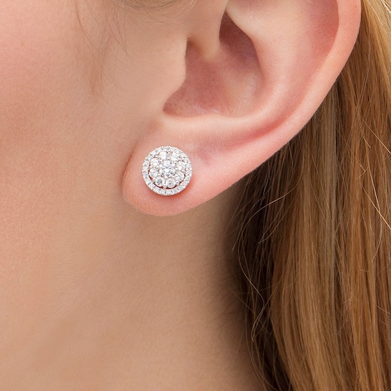 Previously Owned - 1 CT. T.w. Lab-Grown Diamond Double Frame Stud Earrings in 14K White Gold (F/Si2)