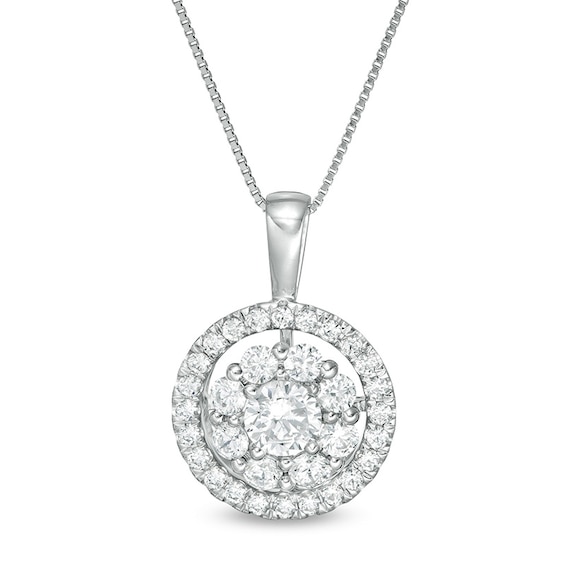 Previously Owned - 1 CT. T.w. Lab-Grown Diamond Double Frame Pendant in 14K White Gold (F/Si2)