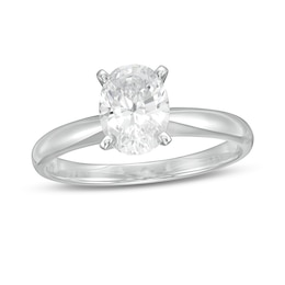 Previously Owned - 1-1/2 CT. Oval Lab-Grown Diamond Solitaire Engagement Ring in 14K White Gold (F/VS2)