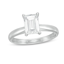 Previously Owned - 1-1/2 CT. Emerald-Cut Lab-Grown Diamond Solitaire Engagement Ring in 14K White Gold (F/VS2)
