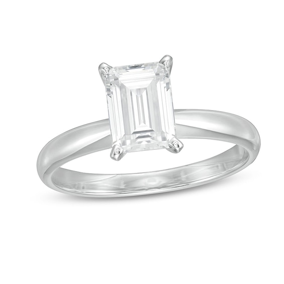 Previously Owned - 1-1/2 CT. Emerald-Cut Lab-Grown Diamond Solitaire Engagement Ring in 14K White Gold (F/Vs2)