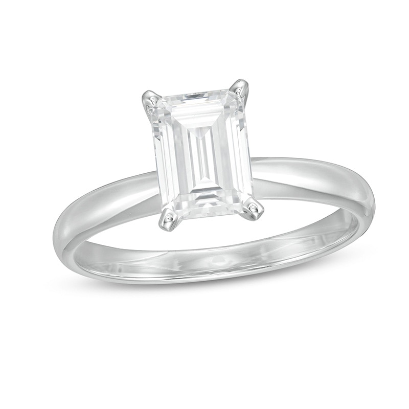 Main Image 1 of Previously Owned - 1-1/2 CT. Emerald-Cut Lab-Grown Diamond Solitaire Engagement Ring in 14K White Gold (F/VS2)