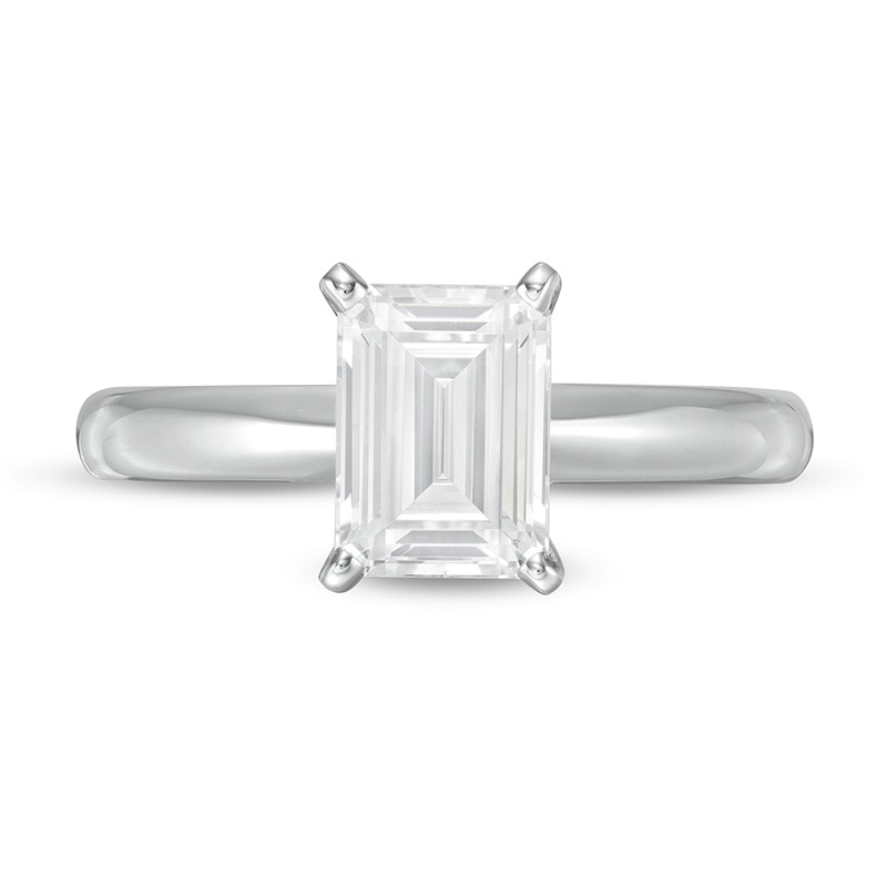 Main Image 4 of Previously Owned - 1-1/2 CT. Emerald-Cut Lab-Grown Diamond Solitaire Engagement Ring in 14K White Gold (F/VS2)
