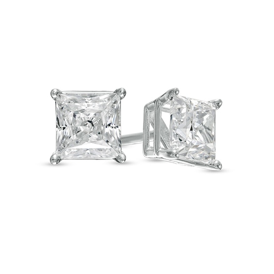 Previously Owned - 1 CT. T.w. Princess-Cut Lab-Grown Diamond Solitaire Stud Earrings in 14K White Gold (F/Si2)