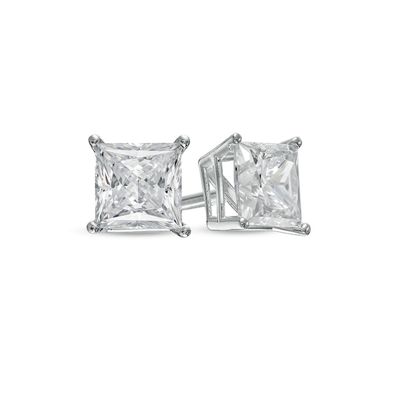 Previously Owned - 2 CT. T.w. Princess-Cut Lab-Grown Diamond Solitaire Stud Earrings in 14K White Gold (F/Si2)