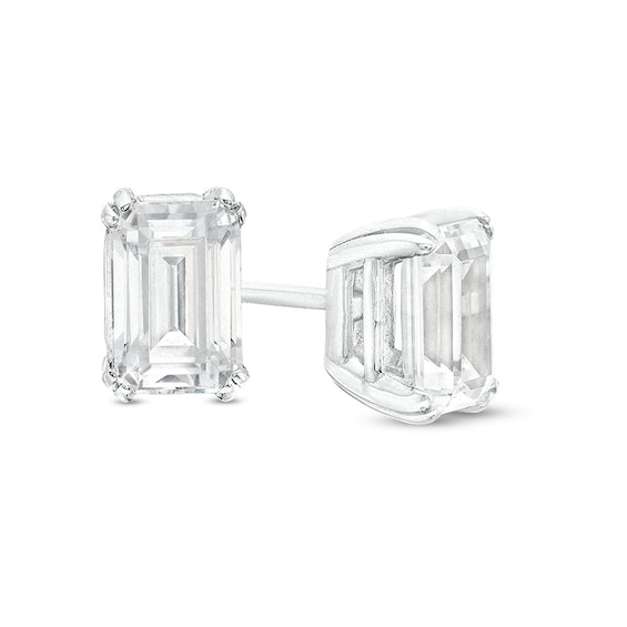 Previously Owned - 1 CT. T.w. Emerald-Cut Lab-Grown Diamond Solitaire Stud Earrings in 14K White Gold (F/Si2)