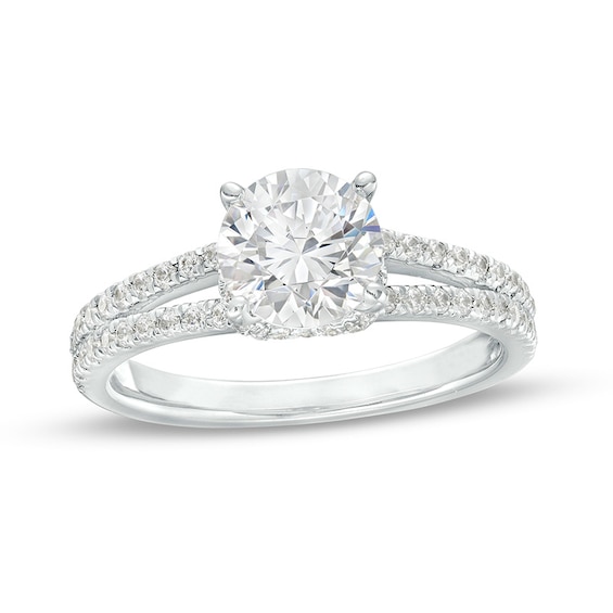 Previously Owned - 1-5/8 CT. T.w. Lab-Grown Diamond Hidden Frame Split Shank Engagement Ring in 14K White Gold (F/Vs2)