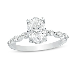 Previously Owned - Kleinfeld® x Peoples 2-1/5 CT. T.W. Oval Lab-Grown Diamond Scallop Shank Engagement Ring in Platinum