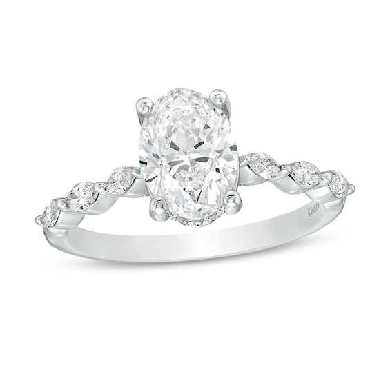 Previously Owned - Kleinfeld® x Peoples 2-1/5 CT. T.w. Oval Lab-Grown Diamond Scallop Shank Engagement Ring in Platinum