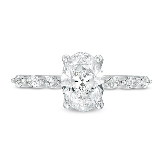 Previously Owned - Kleinfeld® x Peoples 2-1/5 CT. T.w. Oval Lab-Grown Diamond Scallop Shank Engagement Ring in Platinum