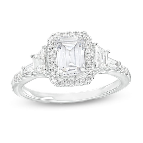 Previously Owned - 2 CT. T.w. Emerald-Cut Lab-Grown Diamond Frame Engagement Ring in 14K White Gold (F/Vs2)