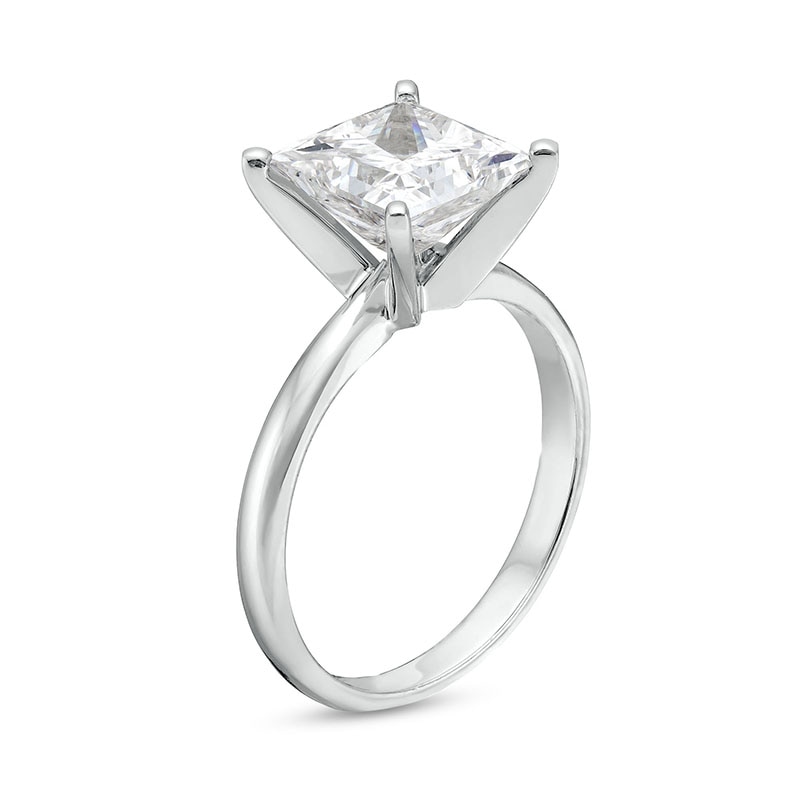 Main Image 4 of Previously Owned - 3 CT. Princess-Cut Lab-Grown Diamond Solitaire Engagement Ring in 14K White Gold (I/SI2)