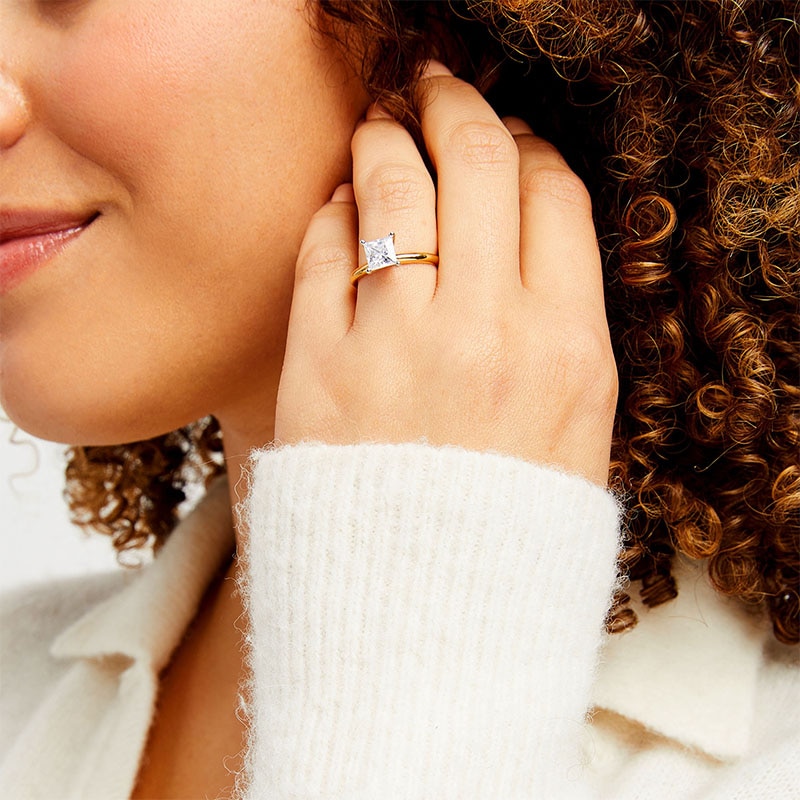 Main Image 2 of Previously Owned - 1-1/2 CT. Princess-Cut Lab-Grown Diamond Solitaire Engagement Ring in 14K Gold (I/SI2)